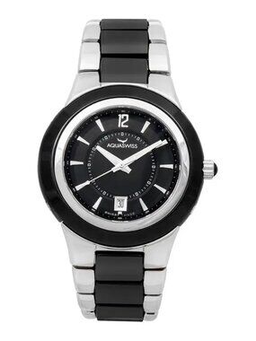 AquaSwiss C91 M Black Ceramic Stainless Steel Watch Date Needs Battery